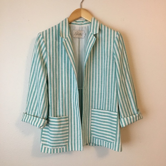 Vintage Jackets & Blazers - Pykettes Vintage Open Front Striped Blazer